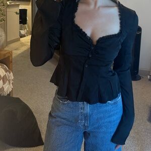 Prince Black Button-Up Blouse